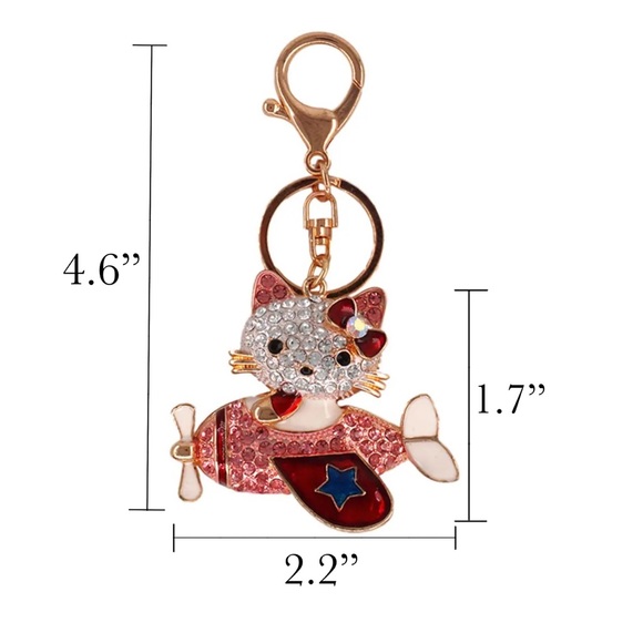 Hello Kitty Flying a Bkue Crystal Airplane Keychain Charm - Picture 16 of 16